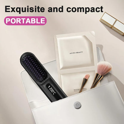Cordless Hair Straightener Brush for Women, Portable Travel Hair Straightener...