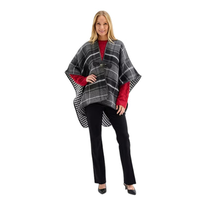 Liz Claiborne Wrap Shawl Plaid Houndstooth Lined Oversized Fall Equestrian 41x30