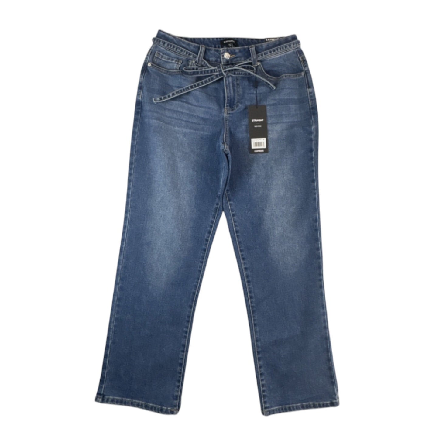 New Express Women’s Straight Mid Rise Blue Jeans Denim - Tie Belt - 10041DDM