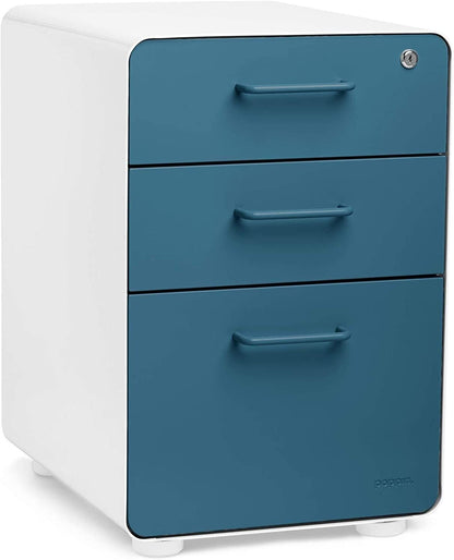 Poppin Stow 3-Drawer Metal File Cabinet Blue/White