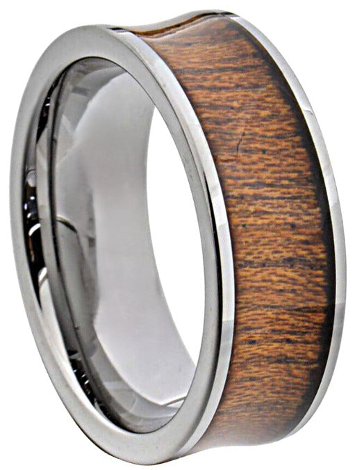 8mm Tungsten Band w/ Concave Wood Inlay