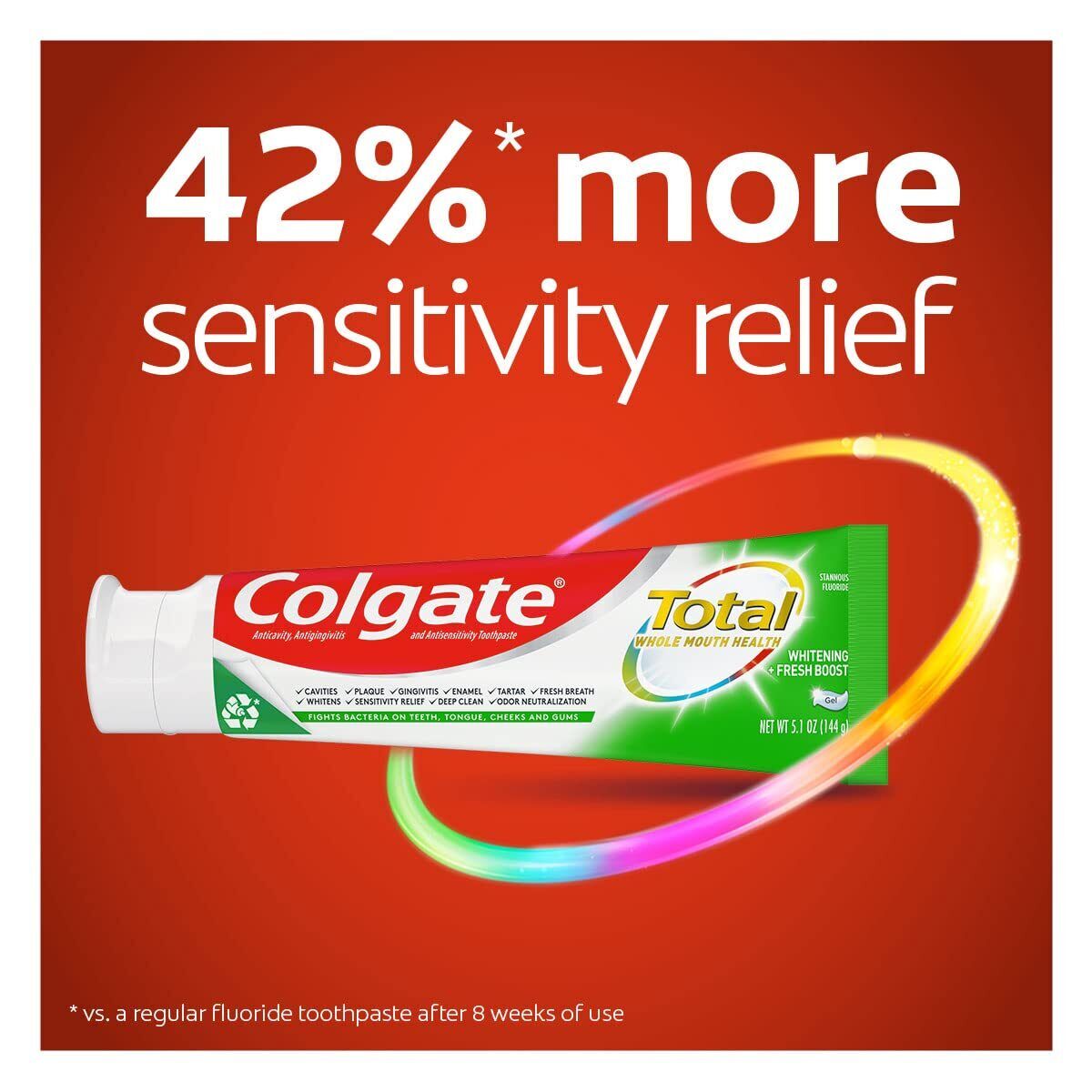 Colgate Total Whitening + Fresh Toothpaste, Mint Toothpaste, 5.1 oz Tube, 2 Pack