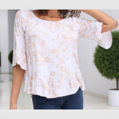 Style&co Women's Floral Print Ruffle Sleeve Top NWT