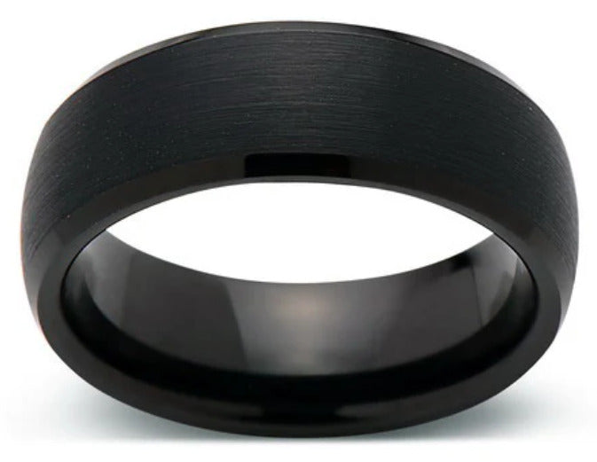 8mm BLACK TUNGSTEN DOMED BAND - BRUSHED CENTER W/ HIGHLY POLISHED EDGES