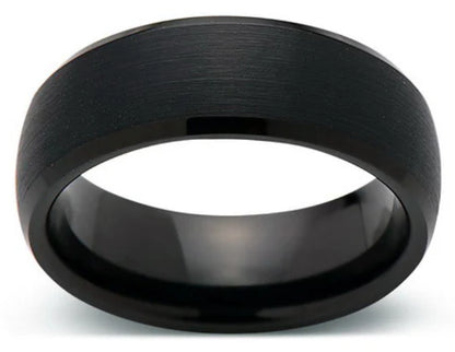 8mm BLACK TUNGSTEN DOMED BAND - BRUSHED CENTER W/ HIGHLY POLISHED EDGES