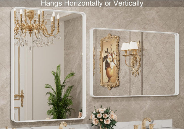 LOAAO 24"X36" White Metal Framed Bathroom Mirror for Wall (W6090)