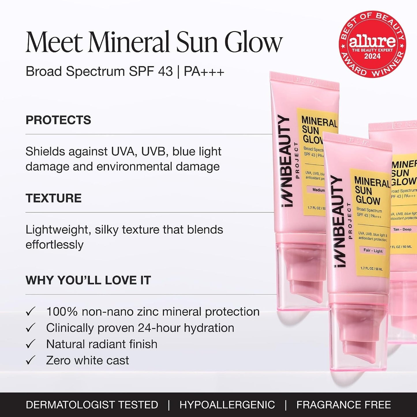 INNBEAUTY Project Mineral Sun Glow SPF 43 PA+++, Medium, 1.7 oz (50 ml) | Tin...
