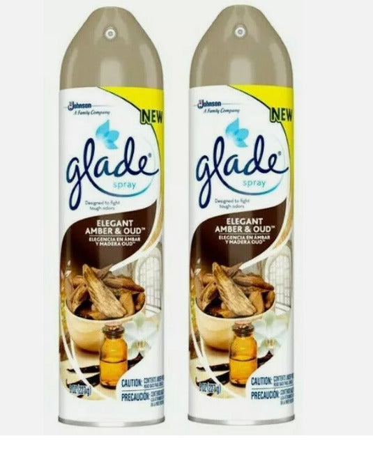 (2)x Glade Scented Air Freshener Spray Elegant Amber & Oud Eliminates Odors,8 oz