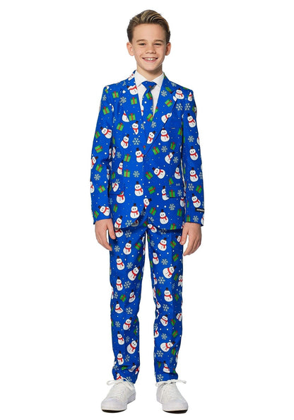 SUITMEISTER Boys Christmas Suit - Snowman Holiday Outfit Slim Fit - Blue - Small