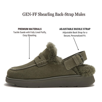 FitFlop Women's Gen-FF Suede Shearling Loafer Back-Strap Mules