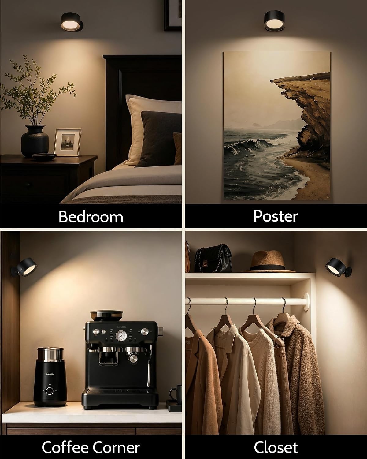 Rechargeable Wall Sconces with Remote, Magnetic Wall Lights, Black 3 Color Temp