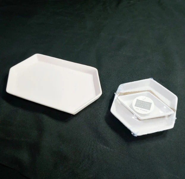 Set of 3 Bullseye's Playground White Bisque Ceramic Hexagon Nesting Trays