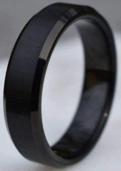 6mm Black PVD Beveled Edge Tungsten Band