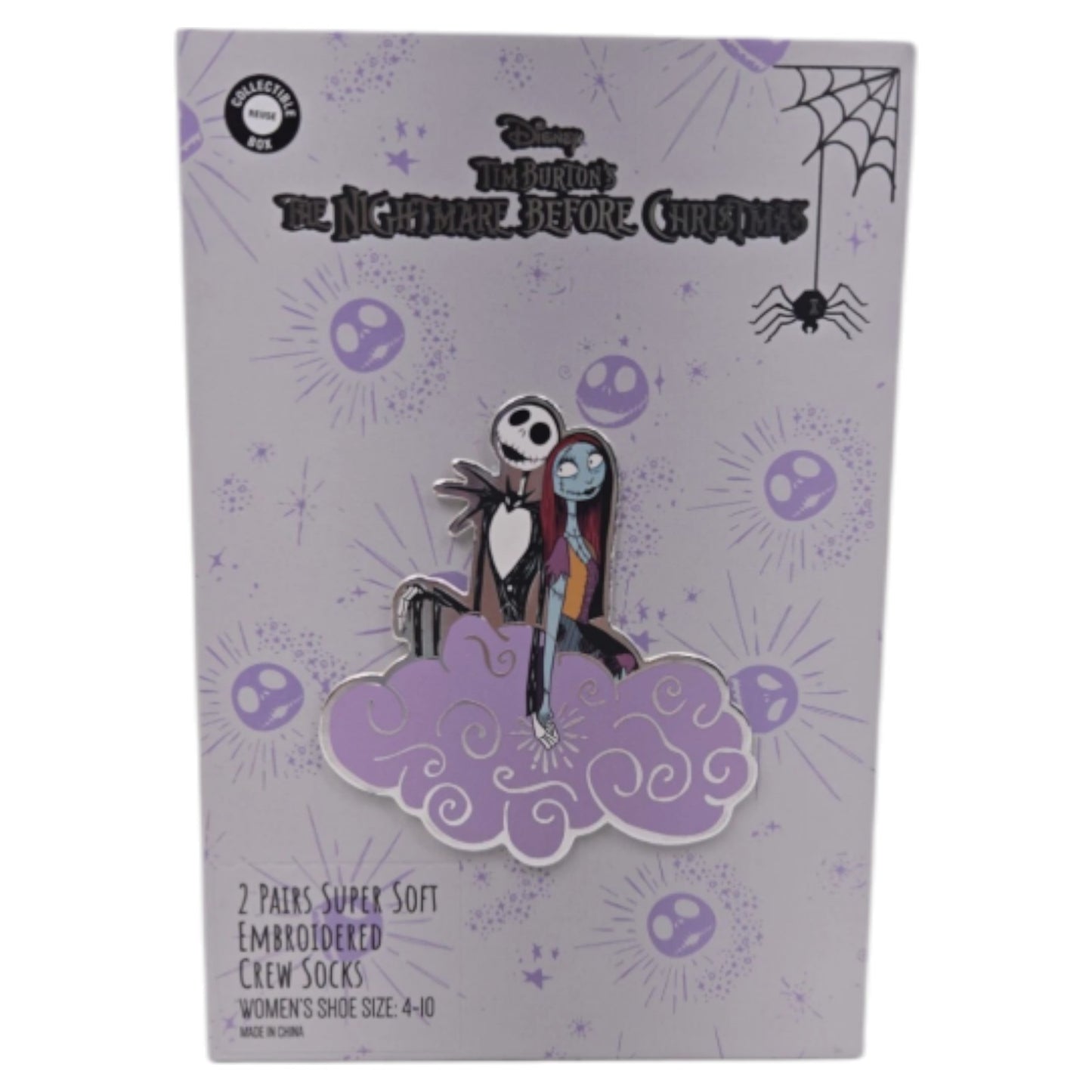 Disney The Nightmare Before Christmas Box 2 Pairs Super Soft Crew Socks Sz 4-10