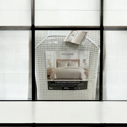 Restore Home 3 Piece Curated Queen Beige and Gray Comforter Set