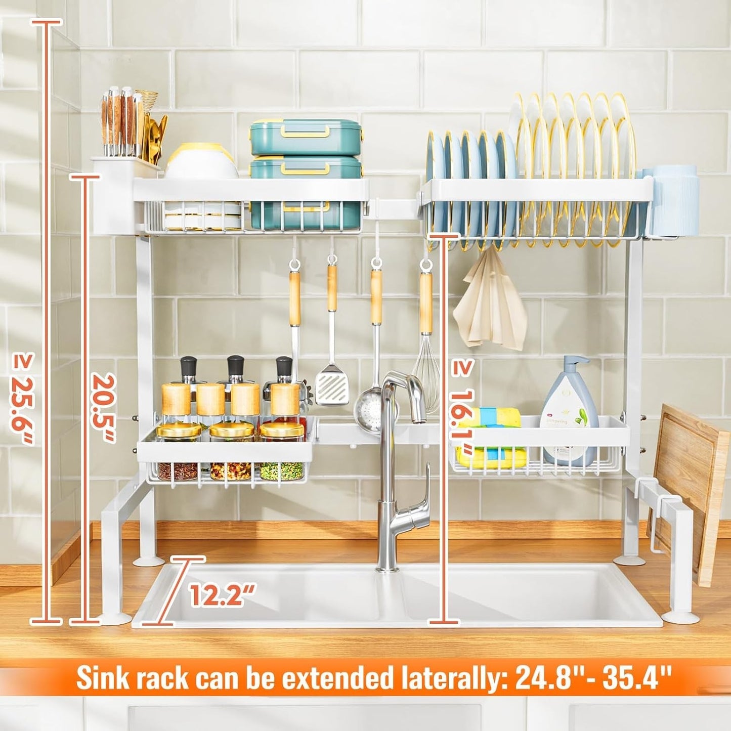 Over Sink Dish Drying Rack, Expandable Large Drying Rack, Suitable 4 Most Sinks