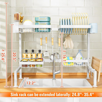 Over Sink Dish Drying Rack, Expandable Large Drying Rack, Suitable 4 Most Sinks