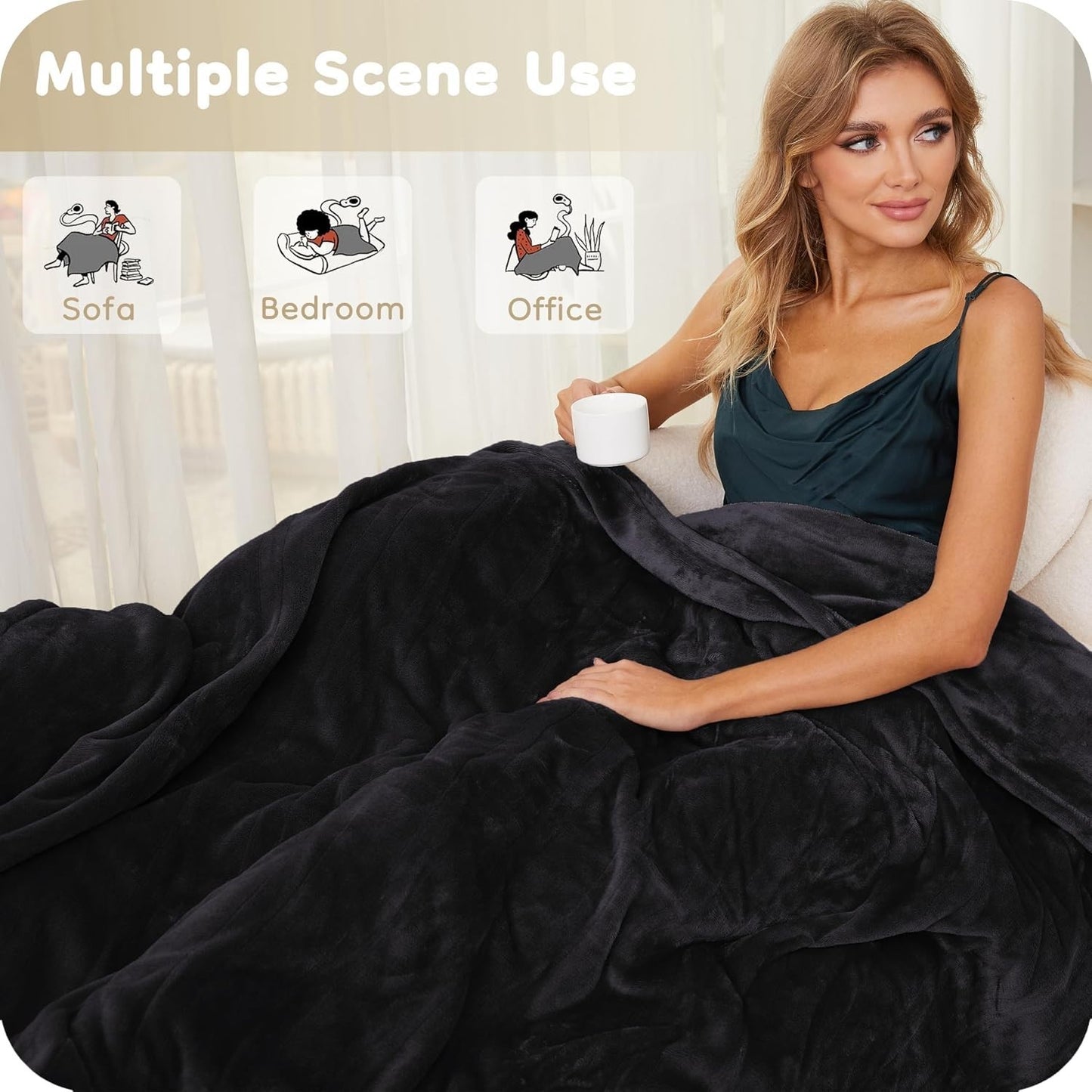 Electric Blanket Twin 62''X84'' Heated Blanket Gray, Ultra Soft Silky Flanne...