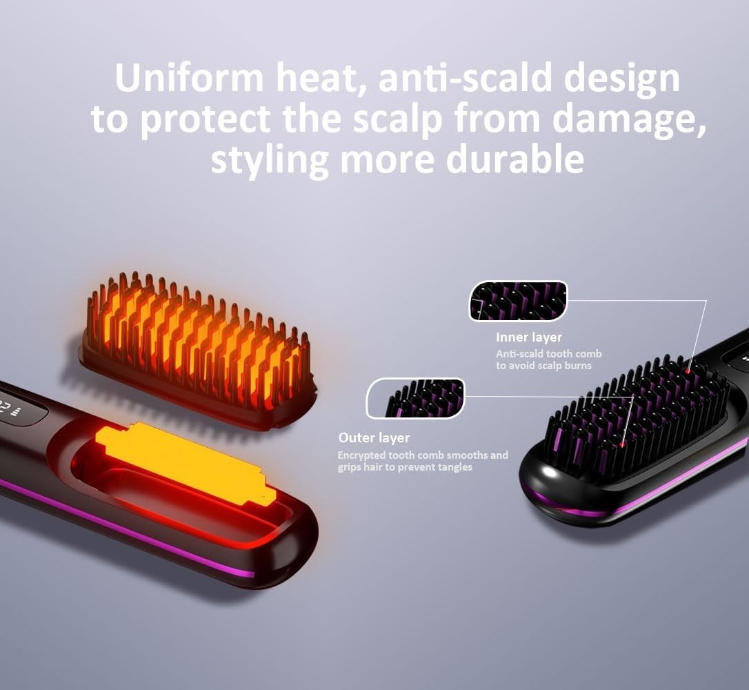 Cordless Hair Straightener Brush for Women, Portable Travel Hair Straightener...