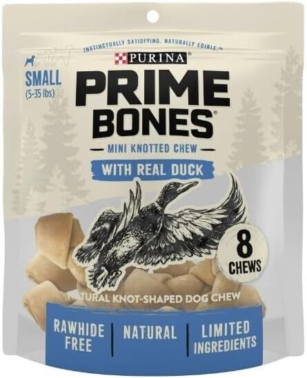 Purina Prime Bones Rawhide Free Natural Dog Treats with Real Duck Mini Knotted