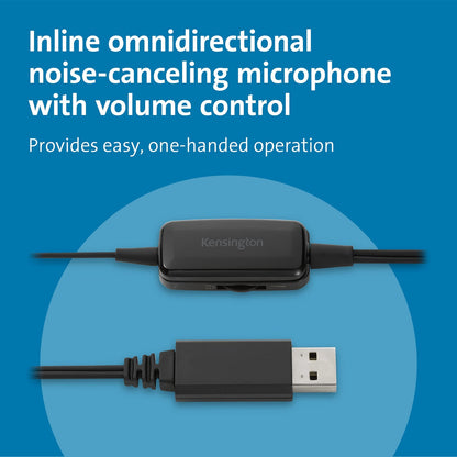 Kensington USB Mono Headset with Mic and Volume Control, Single Ear (Monaural)