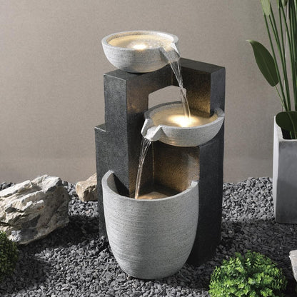 Enchanted Garden Tiered Cascading Outdoor Water Fountain with LED Lights - Resin