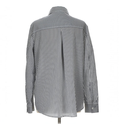 DKNY Shirt Mens Black & White Pinned Stripe Button Up Long Sleeve 100% Polyester