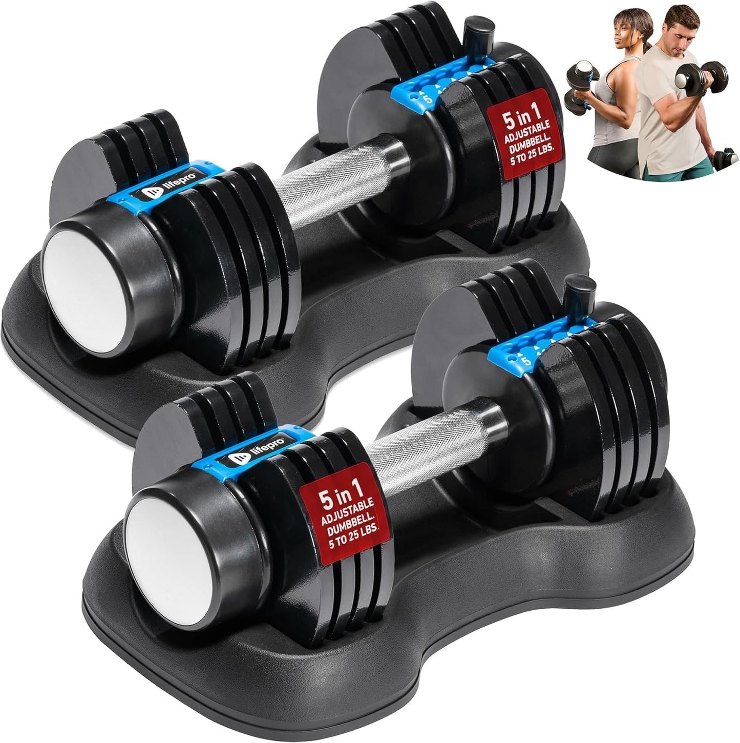 Lifepro Adjustable Dumbbells Set – Quick Adjustment, Set of 2, 5-25 lb ea