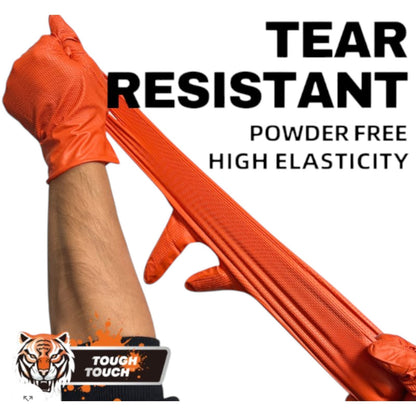 Heavy Duty Orange Industrial Nitrile Gloves with Raised Diamond Texture, 8-mil