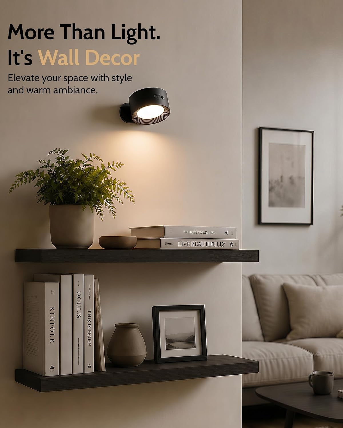 Rechargeable Wall Sconces with Remote, Magnetic Wall Lights, Black 3 Color Temp