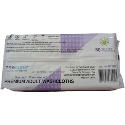 ProCure Premium Adult Washcloths PC263S 8 in x 10 in 50 count exp: 11/2027