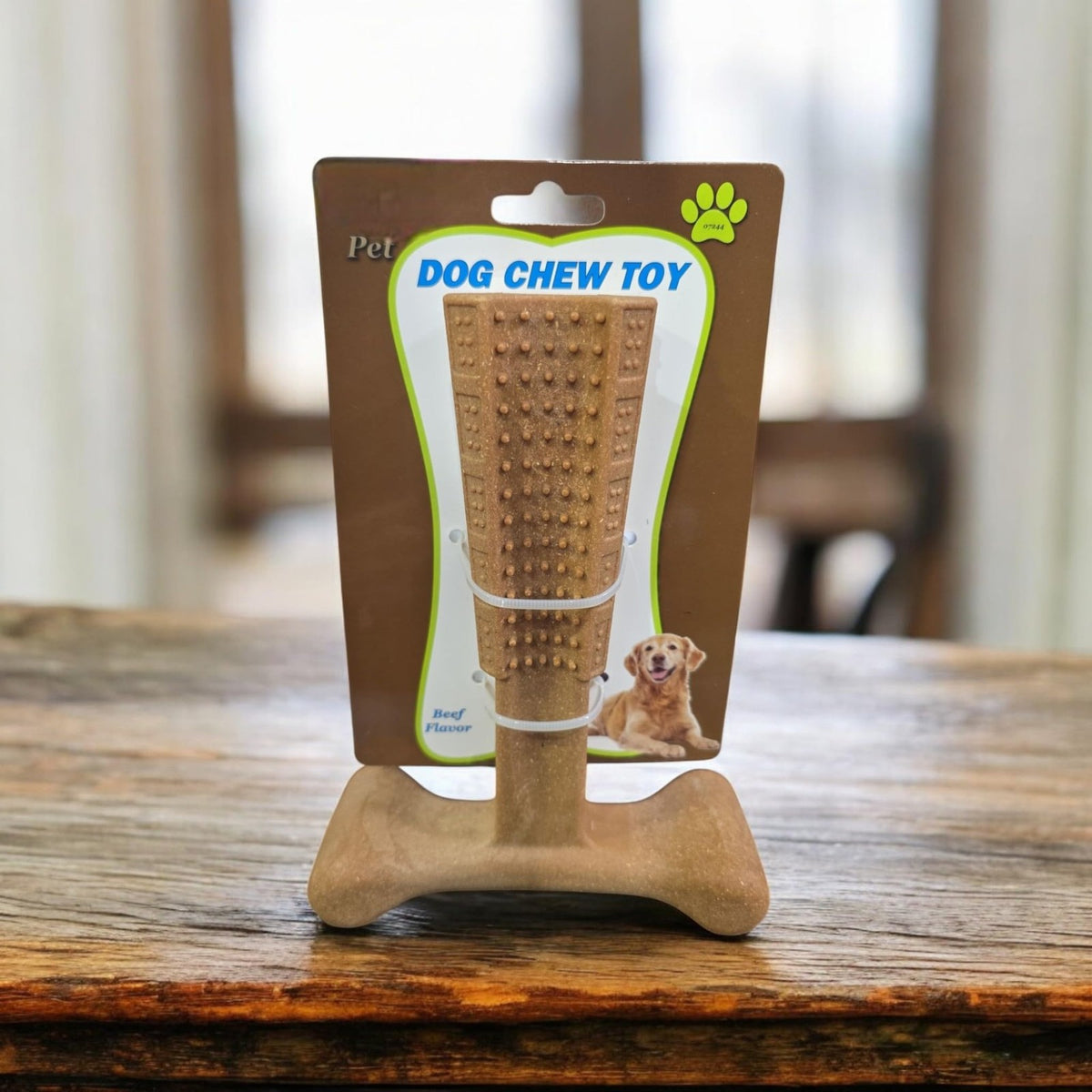 Durable Dog Chew Toy, Beef Flavor, Wood Texture with Nubs, Non-Animal Ingredien