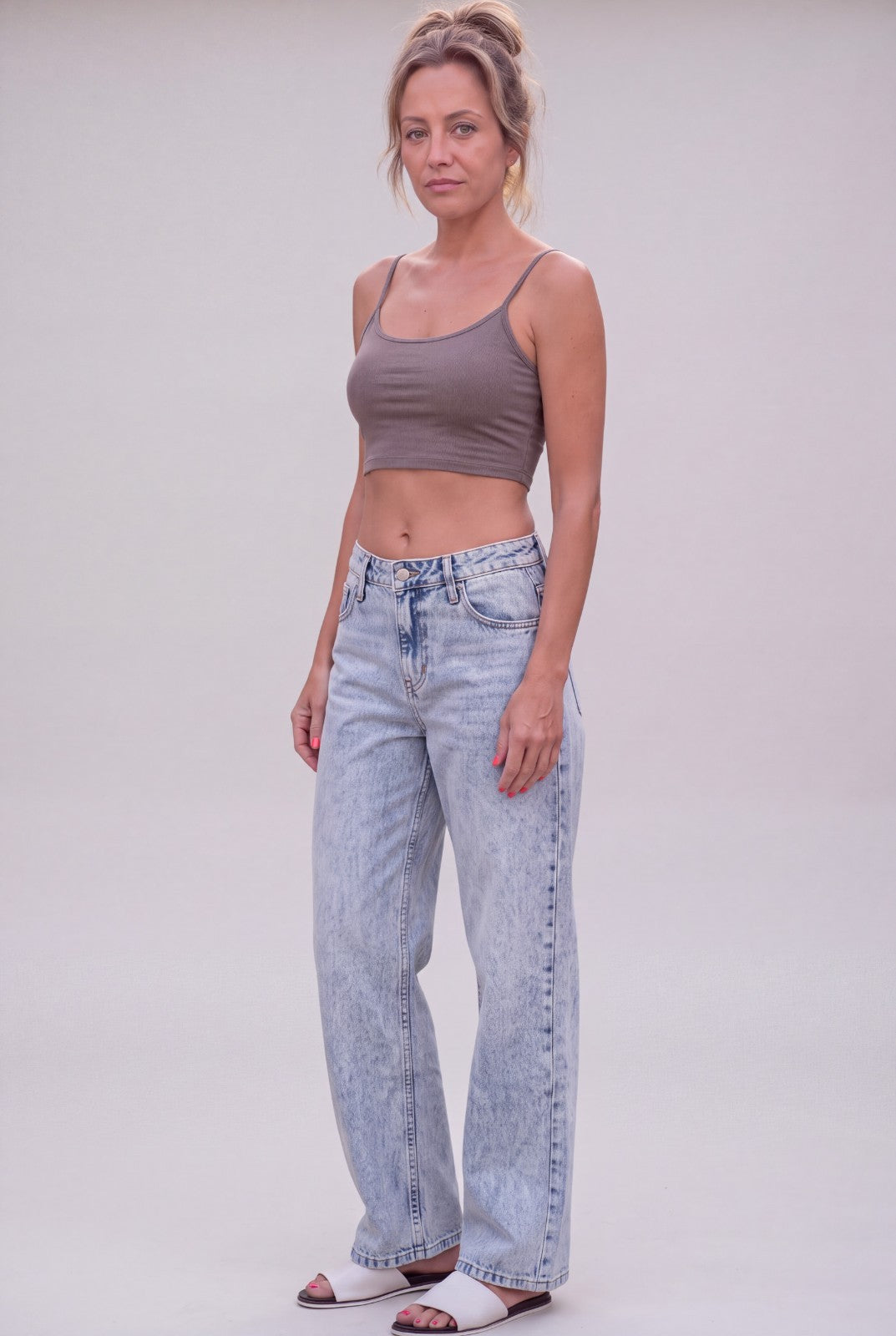Telepatia Wide-Leg Jeans Light Wash with Pink Bow on Both Back Pockets NWT