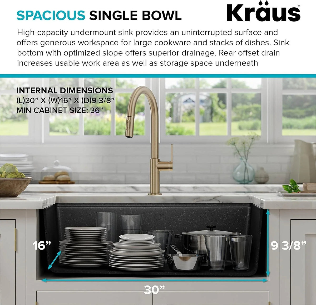 KRAUS Bellucci 32” Undermount Workstation Granite Black Kitchen Sink KGUW2-33MBL