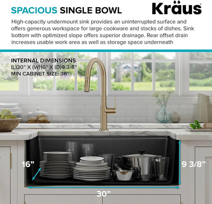 KRAUS Bellucci 32” Undermount Workstation Granite Black Kitchen Sink KGUW2-33MBL