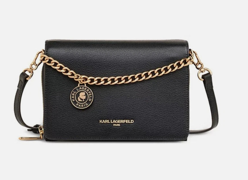 KARL LAGERFELD Paris Lourdes leather chain strap crossbody bag - BLACK