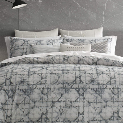 Vera Wang Layered Geometric Cotton Grey Duvet Cover