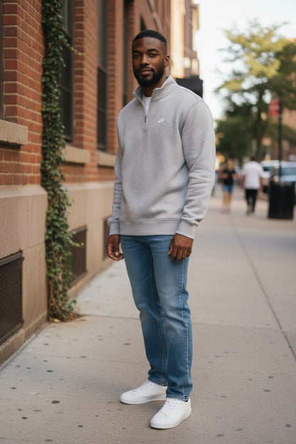 Nike Sweatshirt Club 1/2 Zip Fleece - Pullover - Dark Grey Heather/White