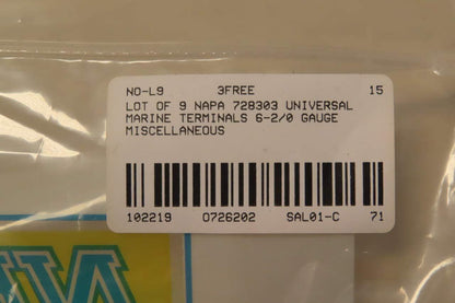 Pack of 9 Napa 728303 Battery Universal Marine TERMINALS 6-2/0 Gauge