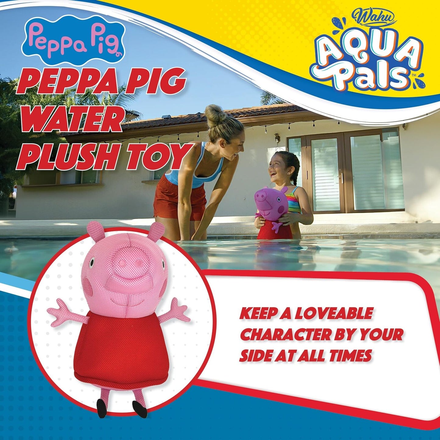 Wahu Aqua Pals Peppa Pig Plush Water Toy for Kids Age 2+, Fast-Drying Waterproof