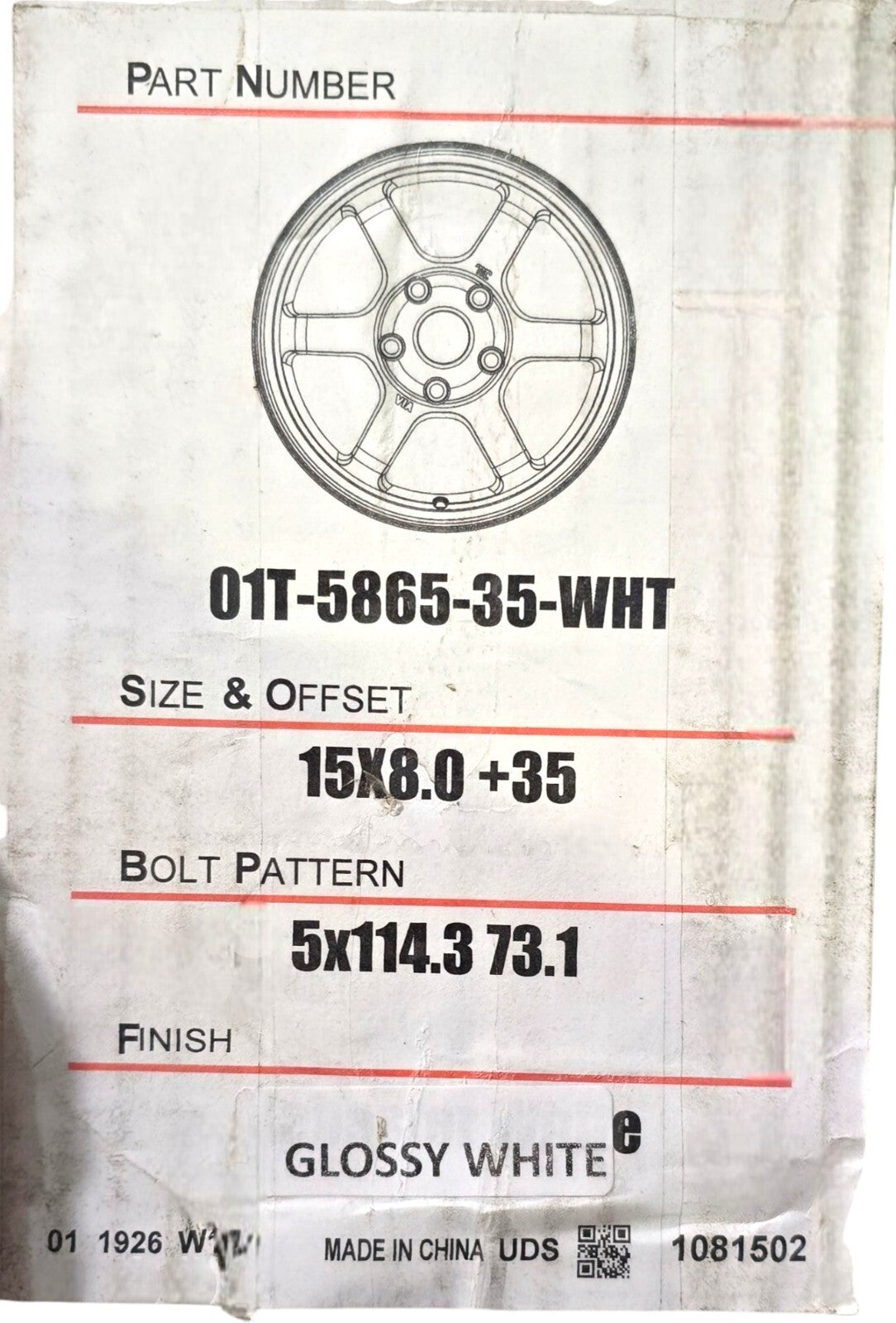 MST Time Attack 01T -5865-35 Glossy White Wheels - 15x8 +35 - 5 x 114.3 - 1 RIM