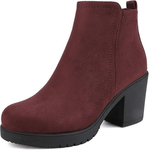 DREAM PAIRS Women Booties Block Heel Round Toe Side Zipper Ankle Boots Size 9