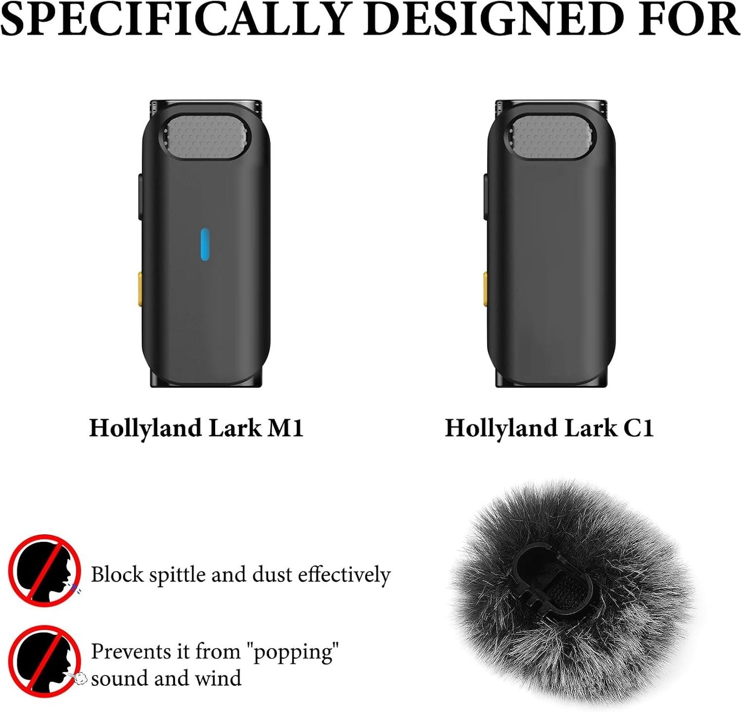 Geekria for Creators Furry Windscreen Compatible w Hollyland Lark M1, C1 2-pack