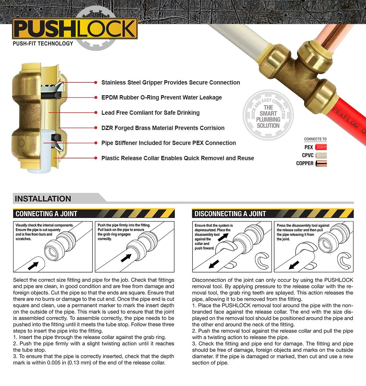 Everflow Pushlock UPSC134 Long Push X Push Coupling for Push-Fit Fitting