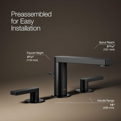 Kohler 73060-4-BL Widespread Bathroom Sink Faucet w/ Lever handles- Matte Black