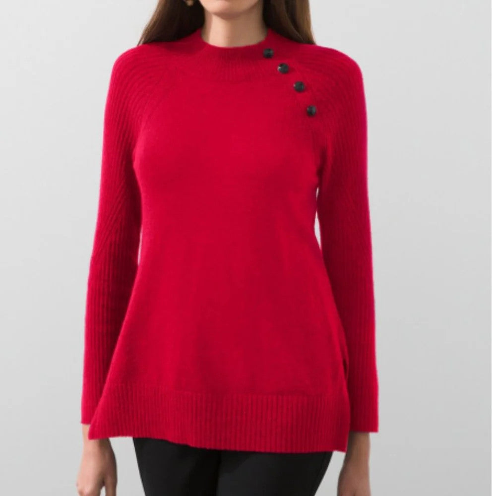 Chico's Button Neck Tunic Sweater, Red NWT