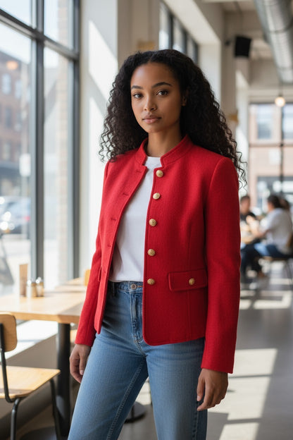 NWT Talbots Women's Red Short Wool Peacoat - Color: Red Pop - Sizes 2-14