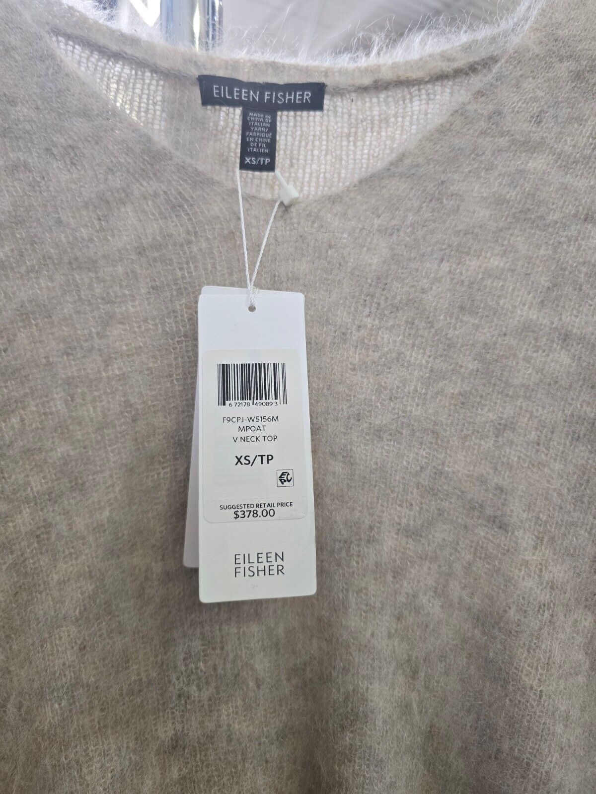 Eileen Fisher Brushed Alpaca Mohair V Neck Top, XS/TP