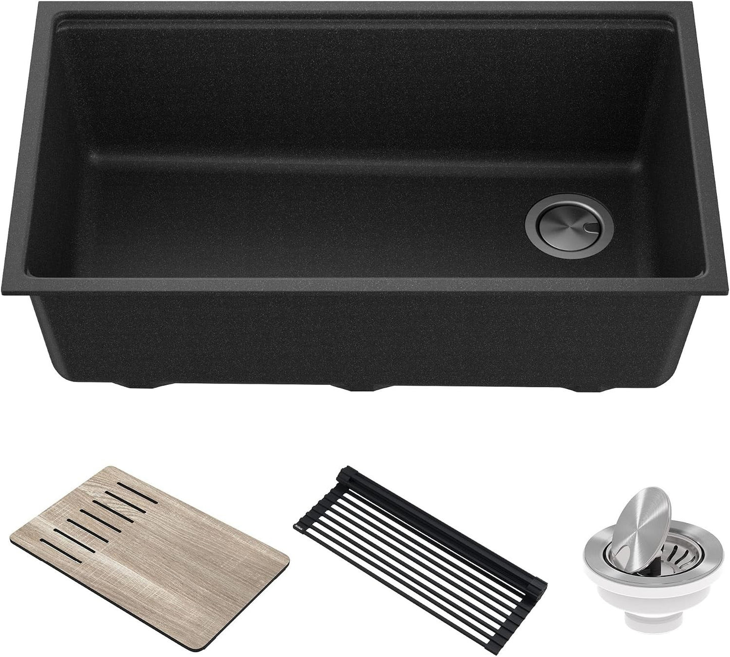 KRAUS Bellucci 32” Undermount Workstation Granite Black Kitchen Sink KGUW2-33MBL