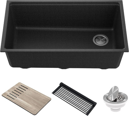 KRAUS Bellucci 32” Undermount Workstation Granite Black Kitchen Sink KGUW2-33MBL